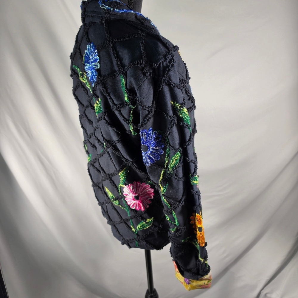 Tantrums Black Floral Embroidered Cotton Lattice Jacket M Boho Whimsigoth Vtg - Picture 11 of 13